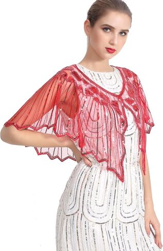 Shawls and Wraps for Evening Dresses 1920s Shawl Sequin Beaded Evening Cape Bolero Flapper Cover Up For Party Daily in Saudi Arabia