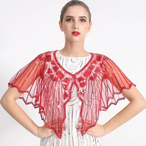Shawls and Wraps for Evening Dresses 1920s Shawl Sequin Beaded Evening Cape Bolero Flapper Cover Up For Party Daily in Saudi Arabia