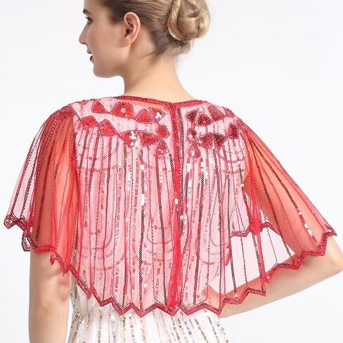 Shawls and Wraps for Evening Dresses 1920s Shawl Sequin Beaded Evening Cape Bolero Flapper Cover Up For Party Daily in Saudi Arabia