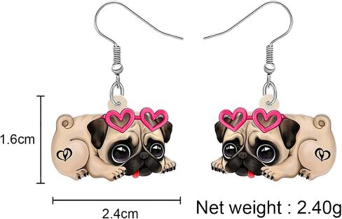 Acrylic Cute Dog Pug Earrings Dangle Pets Puppy Charms Pug Gifts for Pug Lovers Women in Saudi Arabia