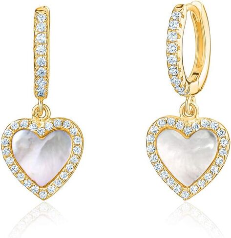 أقراط متدلية على شكل قلب من الفضة الإسترليني بتصميم قلب من اللؤلؤ والألماس المقلد للفتيات in Kuwait