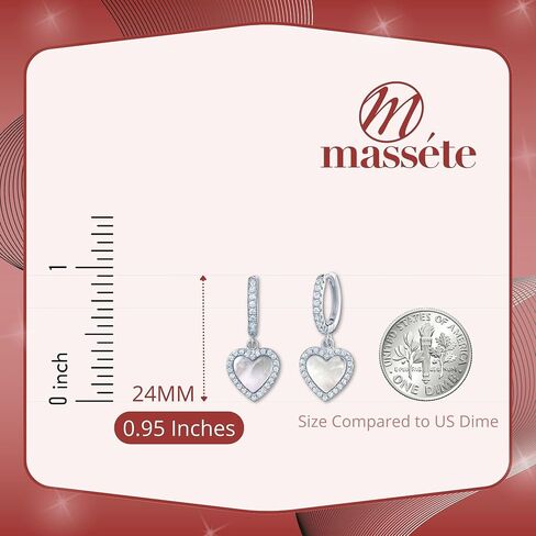 Sterling Silver Heart Dangle Earrings Mother of Pearl Simulated Diamonds Outline for Girls in Saudi Arabia