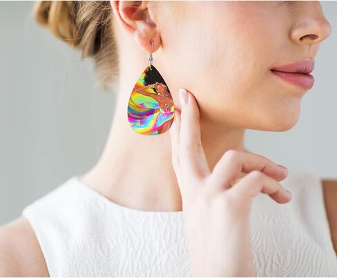 Folk Geometric Fashion Faux Leather Earrings Native Ethnic Folk Aztec Print Wedding Teardrop Earrings Jewelry For Women Girls Bridal in Kuwait