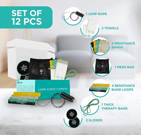 Resistance Bands kit | Physical Therapy Workout Equipment : Exercise Bands, Resistance Band Loops, Pull-up Band, Jump Rope & Sliders. Reduce Pain, Improve Flexibility & Strength. Free Back Plan incl. in Saudi Arabia