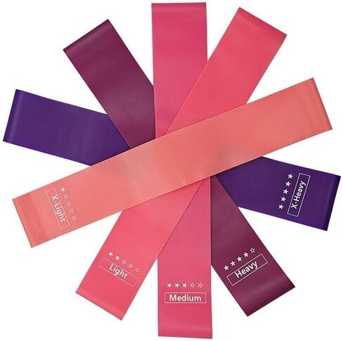 أربطة مقاومة، مجموعة أربطة مرنة لتمارين اليوجا واللياقة البدنية من بيلاتيس لعضلات الورك والساقين، أربطة مطاطية صغيرة لممارسة اللياقة البدنية المنزلية أو السفر، مجموعة من 5 in Kuwait