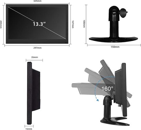 13.3 inch Small BNC Monitor, 1366x768 Resolution, Small Monitor with Remote Control, HDMI VGA AV BNC USB, Mini Monitorfor Fire Stick, Computer, Raspberry Pi, Kitchen Monitor, Built-in Speaker in Saudi Arabia