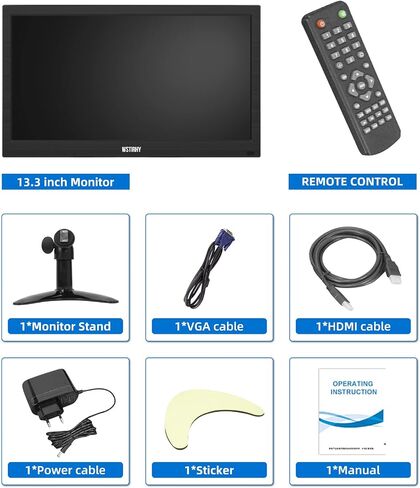 13.3 inch Small BNC Monitor, 1366x768 Resolution, Small Monitor with Remote Control, HDMI VGA AV BNC USB, Mini Monitorfor Fire Stick, Computer, Raspberry Pi, Kitchen Monitor, Built-in Speaker in Saudi Arabia