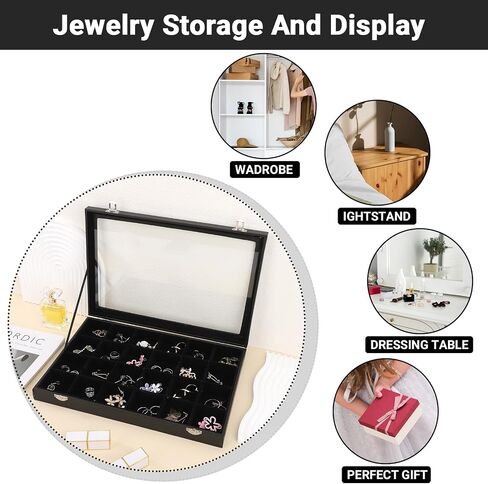 Large Earring Holder Organizer Box, 12-Compartment Jewelry Organizer Drawer for Earrings, Studs, Necklaces, Rings, Jewelry Accessories, Collections in Saudi Arabia