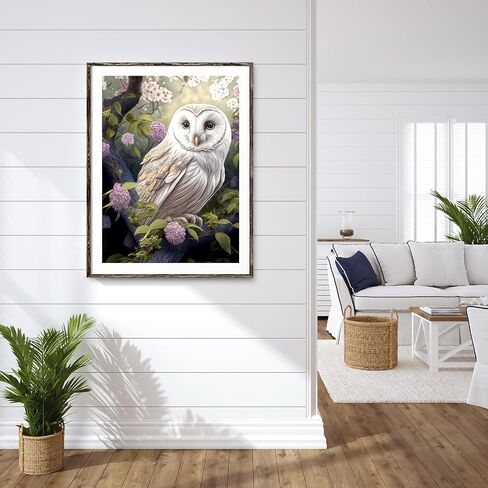 مجموعة فنية فنية على شكل بومة بيضاء 5D من MXJSUA DIY، لوحة ألماس حيوانات للبالغين، مجموعات فنية كاملة للحفر الدائري، ديكور جدار المنزل 12 × 16 بوصة in Saudi Arabia