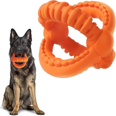 Fida Dog Chew Toys for Aggressive Chewers, 3-in-1 Indestructible Interactive Dog Toys, Unique Detachable Natural Rubber Dog Balls Tug &Fetch Toys for Large Dogs & Medium Dogs(Orange, L) in Saudi Arabia