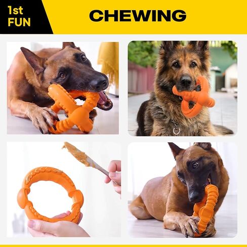 Fida Dog Chew Toys for Aggressive Chewers, 3-in-1 Indestructible Interactive Dog Toys, Unique Detachable Natural Rubber Dog Balls Tug &Fetch Toys for Large Dogs & Medium Dogs(Orange, L) in Saudi Arabia