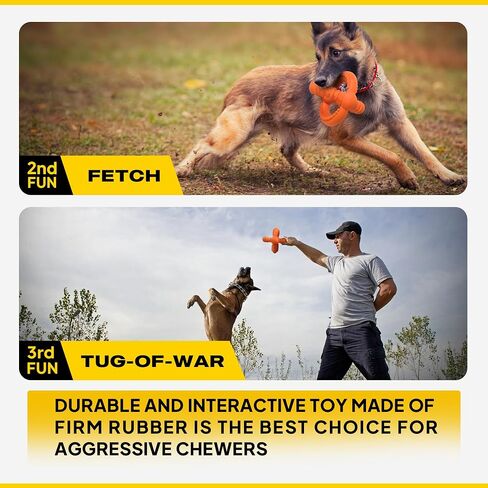 Fida Dog Chew Toys for Aggressive Chewers, 3-in-1 Indestructible Interactive Dog Toys, Unique Detachable Natural Rubber Dog Balls Tug &Fetch Toys for Large Dogs & Medium Dogs(Orange, L) in Saudi Arabia