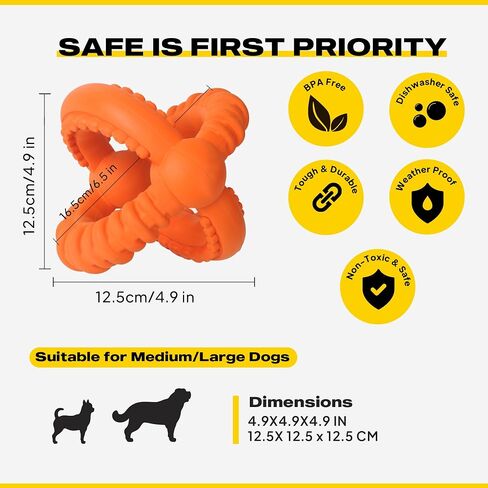 Fida Dog Chew Toys for Aggressive Chewers, 3-in-1 Indestructible Interactive Dog Toys, Unique Detachable Natural Rubber Dog Balls Tug &Fetch Toys for Large Dogs & Medium Dogs(Orange, L) in Saudi Arabia