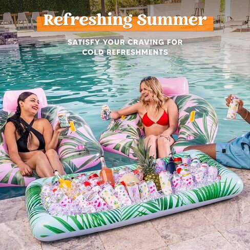 sloosh 2-pack نفخ تقديم القضبان برودة - نمط ورقة نفخ برودة الجليد بوفيه سلطة تخدم الصواني مع قابس الصرف، الطعام الشراب برودة للداخلية في الهواء الطلق الصيف نزهة حمام السباحة الشاطئ لوا الطرف in Kuwait