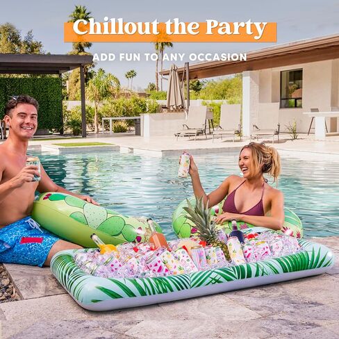 sloosh 2-pack نفخ تقديم القضبان برودة - نمط ورقة نفخ برودة الجليد بوفيه سلطة تخدم الصواني مع قابس الصرف، الطعام الشراب برودة للداخلية في الهواء الطلق الصيف نزهة حمام السباحة الشاطئ لوا الطرف in Kuwait