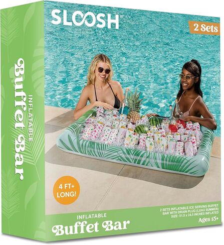 sloosh 2-pack نفخ تقديم القضبان برودة - نمط ورقة نفخ برودة الجليد بوفيه سلطة تخدم الصواني مع قابس الصرف، الطعام الشراب برودة للداخلية في الهواء الطلق الصيف نزهة حمام السباحة الشاطئ لوا الطرف in Kuwait