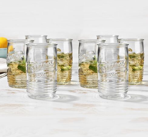 مجموعة Glaver's مكونة من 8 أكواب زجاجية بوزن 20 أونصة من Mason Stemless أكواب شرب طويلة للاستخدام اليومي، أواني زجاجية حديثة وعتيقة تحمل شعار Mason الأصلي للبار والماء والبيرة والعصير. in Kuwait