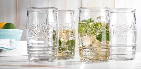 مجموعة Glaver's مكونة من 8 أكواب زجاجية بوزن 20 أونصة من Mason Stemless أكواب شرب طويلة للاستخدام اليومي، أواني زجاجية حديثة وعتيقة تحمل شعار Mason الأصلي للبار والماء والبيرة والعصير. in Kuwait