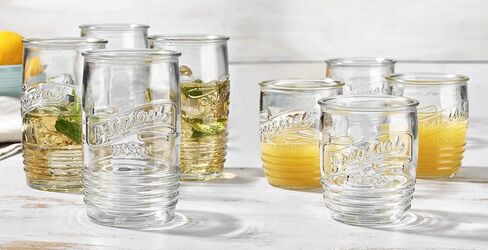 مجموعة Glaver's مكونة من 8 أكواب زجاجية بوزن 20 أونصة من Mason Stemless أكواب شرب طويلة للاستخدام اليومي، أواني زجاجية حديثة وعتيقة تحمل شعار Mason الأصلي للبار والماء والبيرة والعصير. in Kuwait