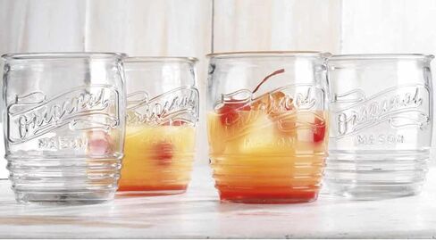 مجموعة Glaver's مكونة من 8 أكواب زجاجية بوزن 20 أونصة من Mason Stemless أكواب شرب طويلة للاستخدام اليومي، أواني زجاجية حديثة وعتيقة تحمل شعار Mason الأصلي للبار والماء والبيرة والعصير. in Kuwait