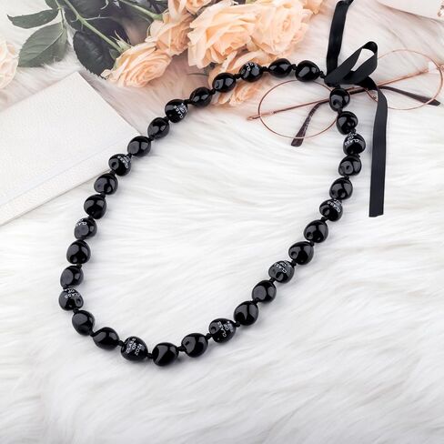 BNQL Chunky Hawaiian Kukui Nut Lei Necklace with Ribbon Bow Closure Graduation Gift class of 2024 Hawaiian Kukui Nut Necklace in Saudi Arabia