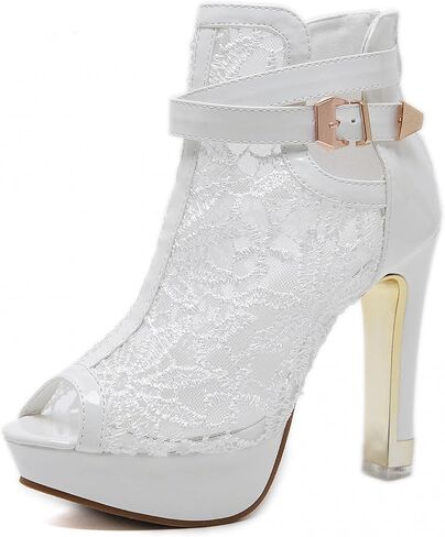 Women's Pretty Lace Flowers Open Toes High Heels Ankle Boots Platform Boots Peep Toe Colorful Casual Womens Boots in Saudi Arabia