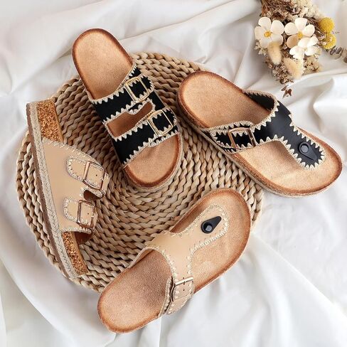 Platform Sandals Women Open Toe Cork Platform Sandals Slip on Buckle Sandals for Women Casual Dressy Summer in Saudi Arabia