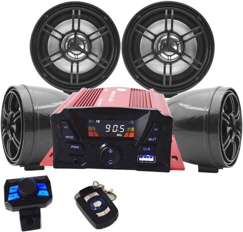 UTV,ATV, Anti-Theft Bluetooth Motor Remote 3.34" Motorcycle Bluetooth Wireless Speaker MP3 Music Player Sound Audio Stereo Amplifier (Black) in Saudi Arabia
