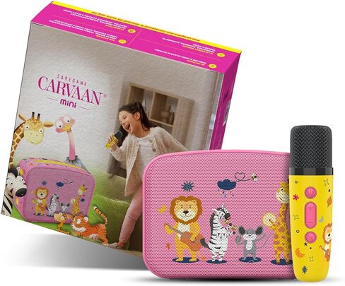 كارفان ساريجاما ميني للأطفال مع ميكروفون لاسلكي - أكثر من 300 قصة محملة مسبقًا وقافية وتعلم وعبارات مع بطارية قابلة لإعادة الشحن/بلوتوث/USB/مدخل Aux/تشغيل في حلقة - وردي فاتح in Kuwait