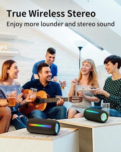 مكبرات صوت بلوتوث LENRUE M6 مع بلوتوث V5.3، أضواء RGB، صوت عالي الدقة 10 وات، اقتران لاسلكي حقيقي، مقاومة للماء IPX5، مكبر صوت محمول للسفر والمنزل والحفلات الخارجية والشاطئ in Kuwait