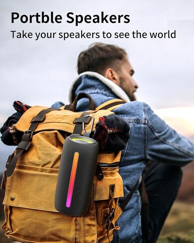 مكبرات صوت بلوتوث LENRUE M6 مع بلوتوث V5.3، أضواء RGB، صوت عالي الدقة 10 وات، اقتران لاسلكي حقيقي، مقاومة للماء IPX5، مكبر صوت محمول للسفر والمنزل والحفلات الخارجية والشاطئ in Kuwait
