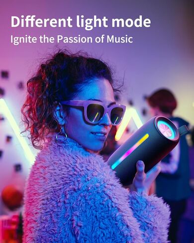 مكبرات صوت بلوتوث LENRUE M6 مع بلوتوث V5.3، أضواء RGB، صوت عالي الدقة 10 وات، اقتران لاسلكي حقيقي، مقاومة للماء IPX5، مكبر صوت محمول للسفر والمنزل والحفلات الخارجية والشاطئ in Kuwait