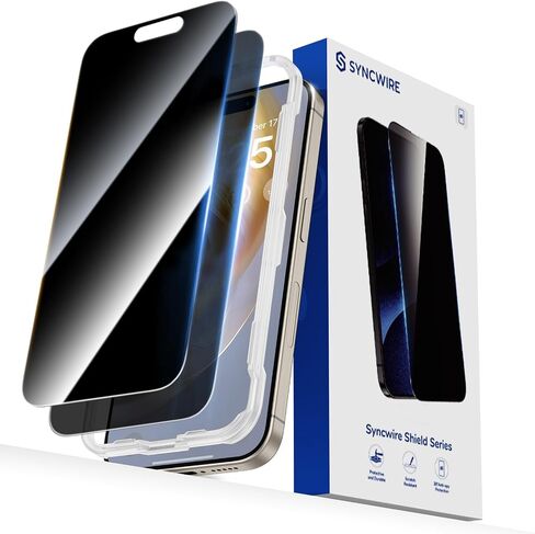 SYNCWIRE Privacy Screen Protector for iPhone 15 Pro Max [True 28° Anti Spy] [Easy Installation Frame] [9H Hardness] [Bubble Free] Private Tempered Glass Screen Protector for 15 Pro Max 6.7"- 2 Pack in Saudi Arabia