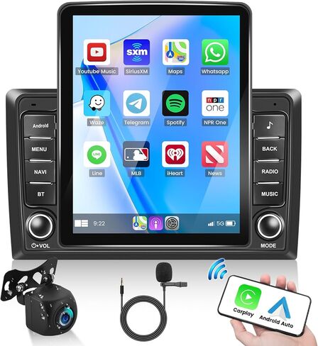 2+64G Android 13 Double Din Car Stereo 9.5 بوصة شاشة لمس عمودية مع Apple Carplay Android Auto Mirror Link مشغل الوسائط المتعددة وحدة رئيسية FM RDS HiFi Bluetooth WiFi GPS + AHD كاميرا احتياطية وميكروفون in Kuwait
