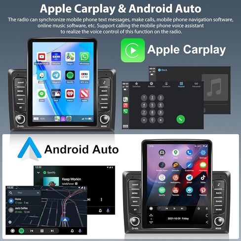 2+64G Android 13 Double Din Car Stereo 9.5 بوصة شاشة لمس عمودية مع Apple Carplay Android Auto Mirror Link مشغل الوسائط المتعددة وحدة رئيسية FM RDS HiFi Bluetooth WiFi GPS + AHD كاميرا احتياطية وميكروفون in Kuwait