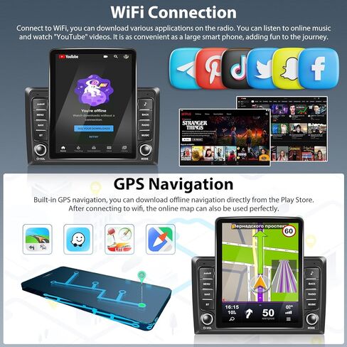 2+64G Android 13 Double Din Car Stereo 9.5 بوصة شاشة لمس عمودية مع Apple Carplay Android Auto Mirror Link مشغل الوسائط المتعددة وحدة رئيسية FM RDS HiFi Bluetooth WiFi GPS + AHD كاميرا احتياطية وميكروفون in Kuwait