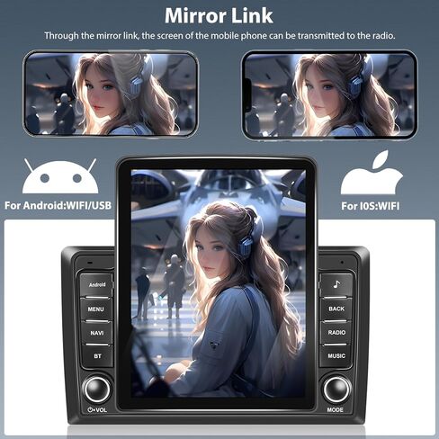 2+64G Android 13 Double Din Car Stereo 9.5 بوصة شاشة لمس عمودية مع Apple Carplay Android Auto Mirror Link مشغل الوسائط المتعددة وحدة رئيسية FM RDS HiFi Bluetooth WiFi GPS + AHD كاميرا احتياطية وميكروفون in Kuwait