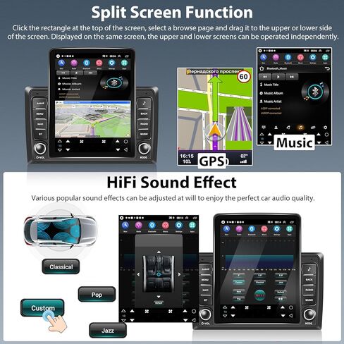 2+64G Android 13 Double Din Car Stereo 9.5 بوصة شاشة لمس عمودية مع Apple Carplay Android Auto Mirror Link مشغل الوسائط المتعددة وحدة رئيسية FM RDS HiFi Bluetooth WiFi GPS + AHD كاميرا احتياطية وميكروفون in Kuwait
