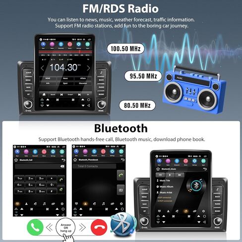 2+64G Android 13 Double Din Car Stereo 9.5 بوصة شاشة لمس عمودية مع Apple Carplay Android Auto Mirror Link مشغل الوسائط المتعددة وحدة رئيسية FM RDS HiFi Bluetooth WiFi GPS + AHD كاميرا احتياطية وميكروفون in Kuwait