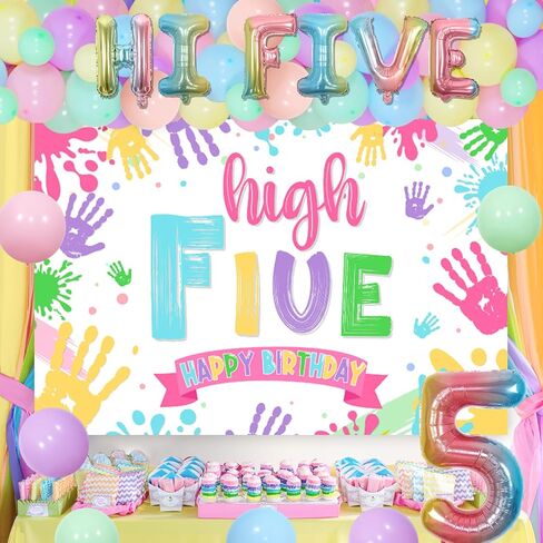 Hi Five Birthday Party Decorations Boy, Blue 5th Birthday Decorations Backdrop Cake Cupcake Topper Blue Black Balloon Number 5 High Five Foil Balloon for Boy 5 Year Old Birthday Party in Kuwait