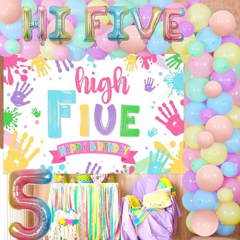Hi Five Birthday Party Decorations Boy, Blue 5th Birthday Decorations Backdrop Cake Cupcake Topper Blue Black Balloon Number 5 High Five Foil Balloon for Boy 5 Year Old Birthday Party in Kuwait
