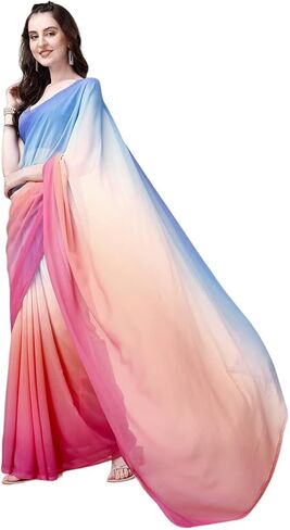 Soft Poly Georgette Ombre Print Celebrity Saree. Saree Has A Lightweight Fine Print And Print Blouse in Saudi Arabia