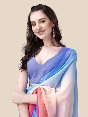 Soft Poly Georgette Ombre Print Celebrity Saree. Saree Has A Lightweight Fine Print And Print Blouse in Saudi Arabia