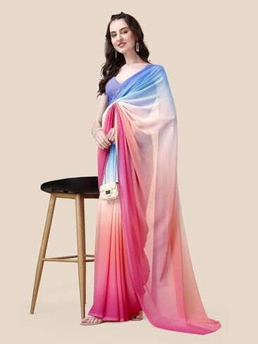 Soft Poly Georgette Ombre Print Celebrity Saree. Saree Has A Lightweight Fine Print And Print Blouse in Saudi Arabia