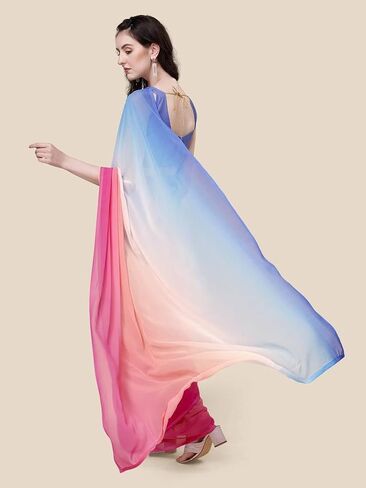 Soft Poly Georgette Ombre Print Celebrity Saree. Saree Has A Lightweight Fine Print And Print Blouse in Saudi Arabia