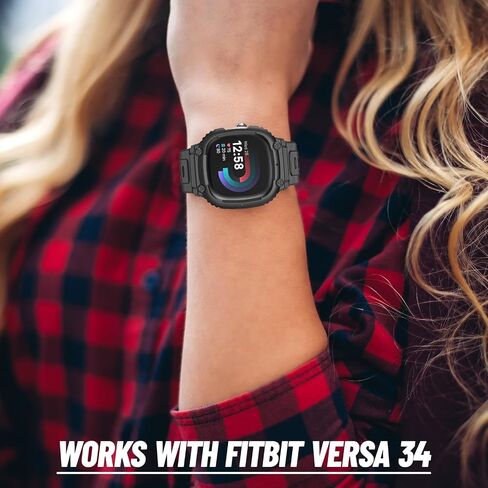 Watch Strong Protective Case with Band, Anti-drop Shock-proof Scratch-resistant Soft Silicon Adjustable Bumper, Protector and Strap Accessories Compatible with Fitbit Versa 3/4 [Black] in Saudi Arabia