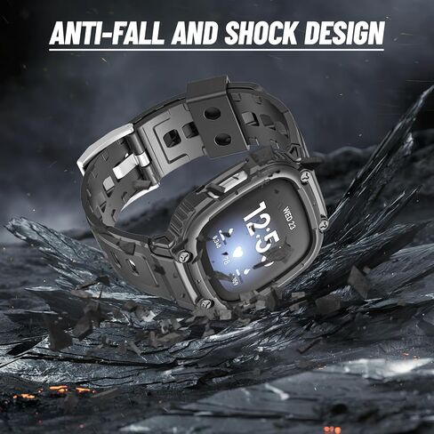 Watch Strong Protective Case with Band, Anti-drop Shock-proof Scratch-resistant Soft Silicon Adjustable Bumper, Protector and Strap Accessories Compatible with Fitbit Versa 3/4 [Black] in Saudi Arabia