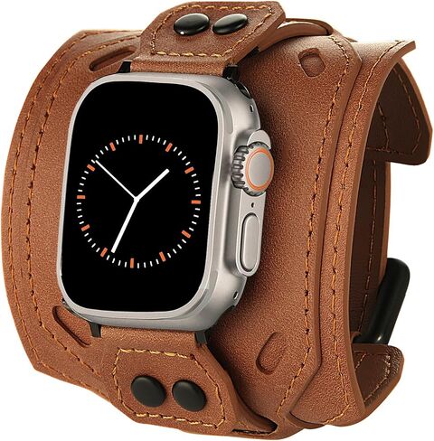 VIQIV Leather Band Compatible with Apple Watch Ultra 2/Ultra Bands 49mm 45mm 44mm 42mm 41mm 40mm 38mm for Men Women, Wide Genuine Leather Cuff Wristband Replacement Bands for iWatch Ultra 2/Ultra SE 2/SE Series 9 8 7 6 5 4 3 2 1 Sports & Edition in Saudi Arabia