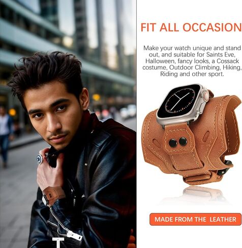 VIQIV Leather Band Compatible with Apple Watch Ultra 2/Ultra Bands 49mm 45mm 44mm 42mm 41mm 40mm 38mm for Men Women, Wide Genuine Leather Cuff Wristband Replacement Bands for iWatch Ultra 2/Ultra SE 2/SE Series 9 8 7 6 5 4 3 2 1 Sports & Edition in Saudi Arabia