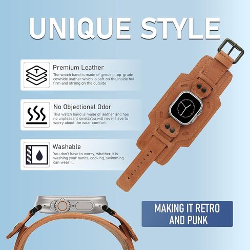 VIQIV Leather Band Compatible with Apple Watch Ultra 2/Ultra Bands 49mm 45mm 44mm 42mm 41mm 40mm 38mm for Men Women, Wide Genuine Leather Cuff Wristband Replacement Bands for iWatch Ultra 2/Ultra SE 2/SE Series 9 8 7 6 5 4 3 2 1 Sports & Edition in Saudi Arabia